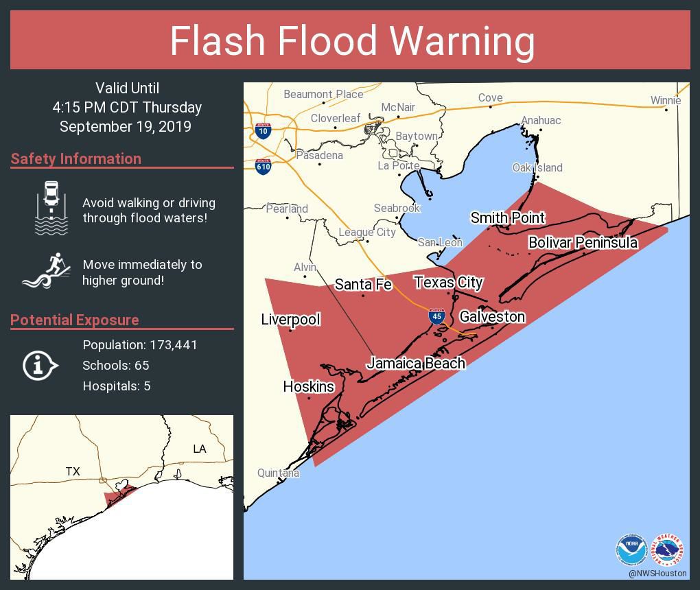 Galveston Flash Flood Warning, 2:20 pm Thursday